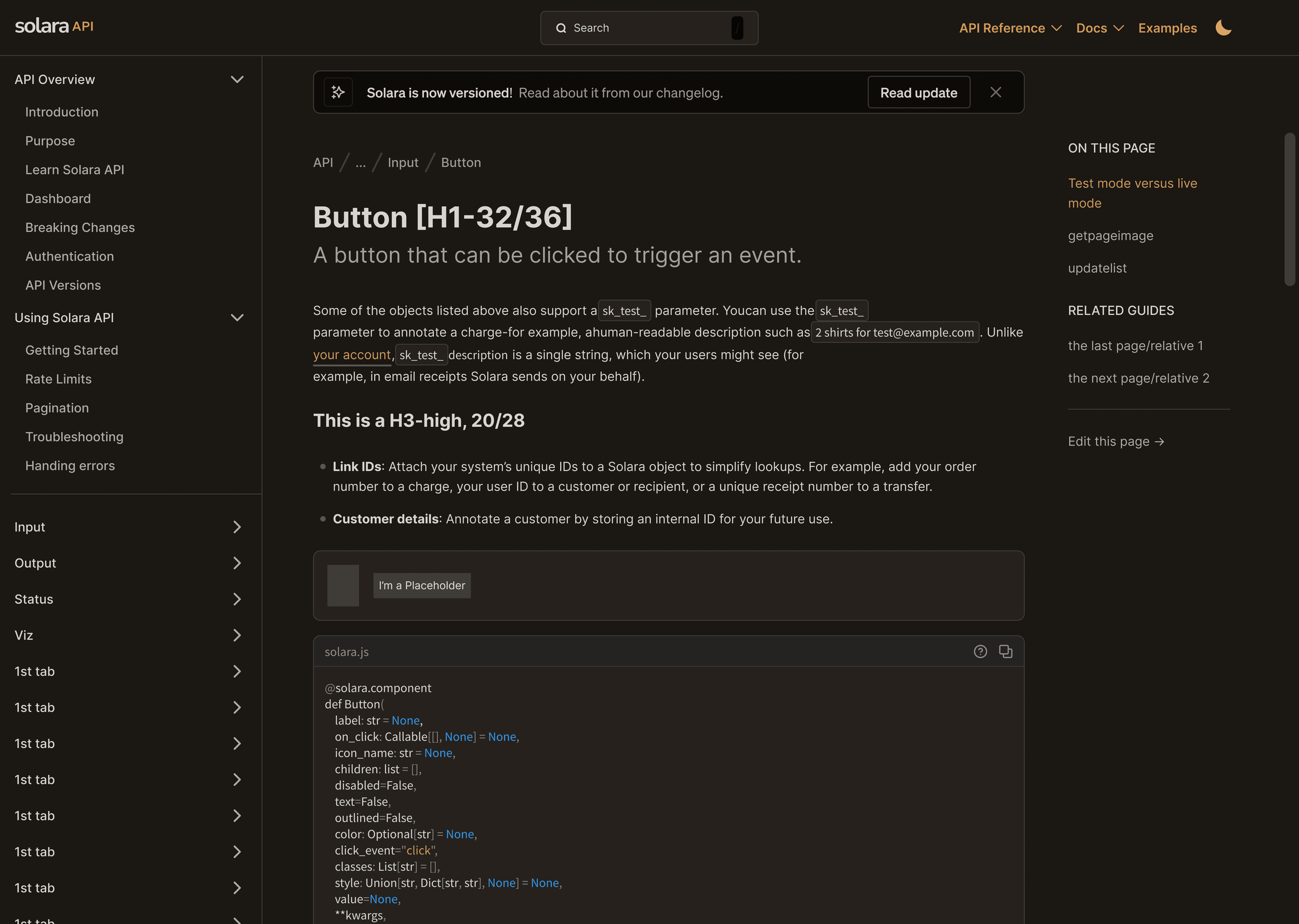 API documentation after redesign — component reference page