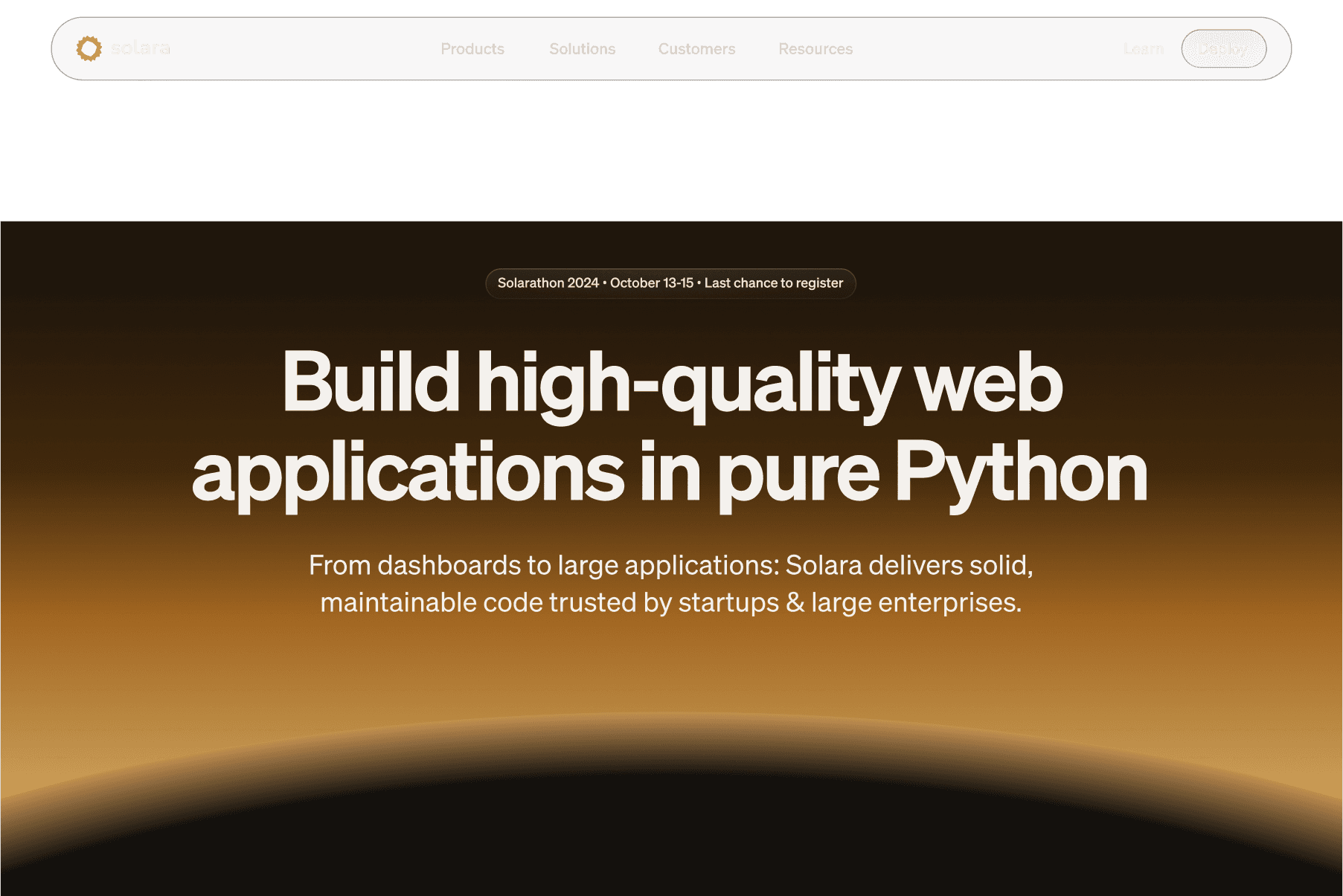 Homepage hero after redesign — dark sunrise horizon